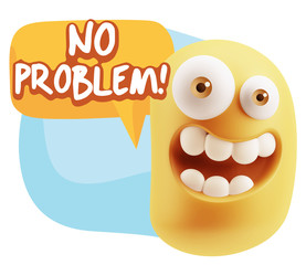 3d Rendering Smile Character Emoticon Expression saying No Probl