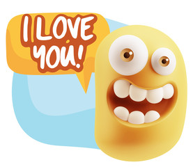 3d Rendering Smile Character Emoticon Expression saying I Love Y