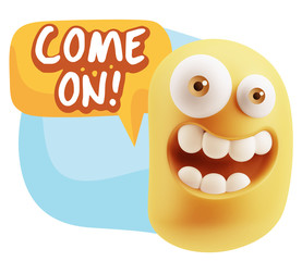 3d Illustration Laughing Character Emoji Expression saying Come