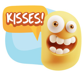 3d Rendering Smile Character Emoticon Expression saying Kisses w