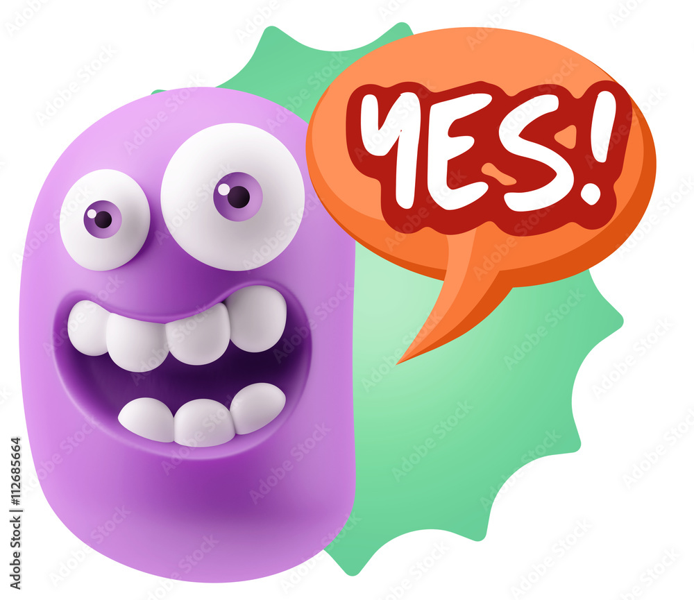 Fototapete 3d Rendering Smile Character Emoticon Expression saying Yes with