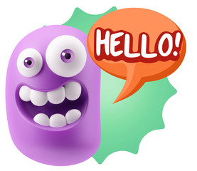 3d Rendering Smile Character Emoticon Expression saying Hello wi