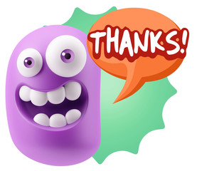 3d Rendering Smile Character Emoticon Expression saying Thanks w