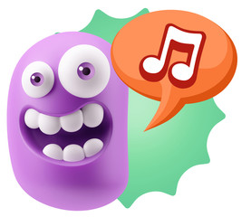 3d Rendering Smile Character Emoticon Expression saying Music No