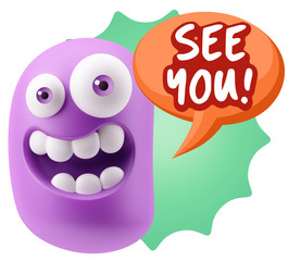 3d Rendering Smile Character Emoticon Expression saying See You