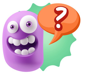 3d Illustration Laughing Character Emoji Expression saying ? wit