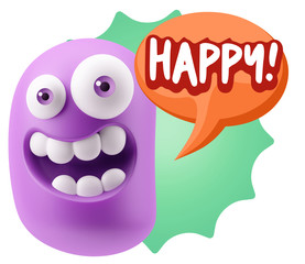 3d Rendering Smile Character Emoticon Expression saying Happy wi