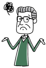 イラスト素材：老人　男性　困る　悩む

