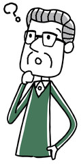 イラスト素材：老人　男性　疑問
