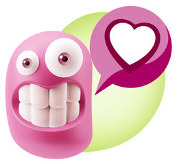 3d Rendering Smile Character Emoticon Expressing Love with a Hea