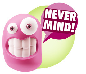 3d Rendering Smile Character Emoticon Expression saying Never Mi