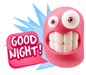 3d Rendering Smile Character Emoticon Expression saying Good Nig