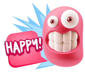 3d Rendering Smile Character Emoticon Expression saying Happy wi