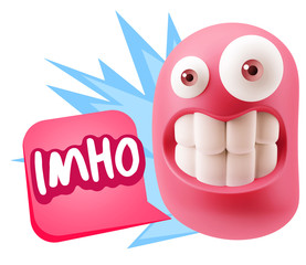 3d Rendering Smile Character Emoticon Expression saying Imho wit