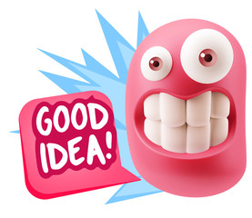 3d Rendering Smile Character Emoticon Expression saying Good Ide