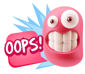 Obraz premium 3d Rendering Smile Character Emoticon Expression saying Oops wit