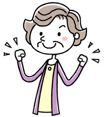 イラスト素材：老人　女性　やる気
