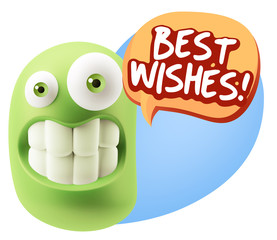 3d Rendering Smile Character Emoticon Expression saying Best Wis - obrazy, fototapety, plakaty