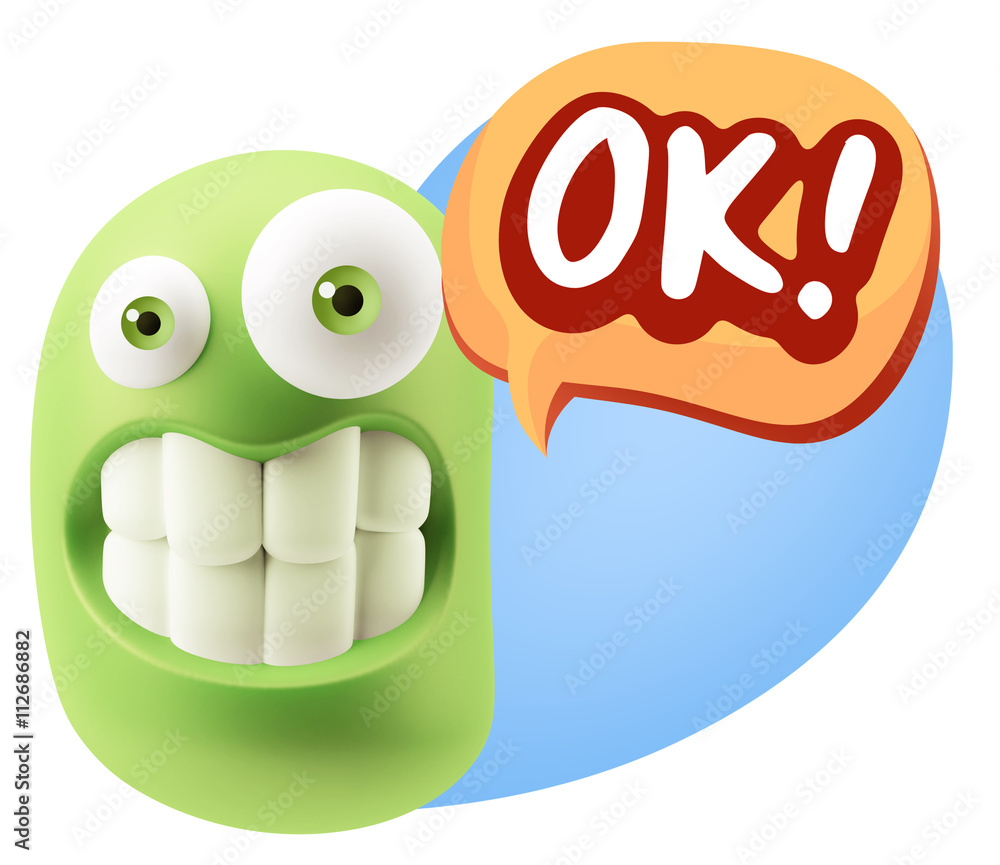 Fototapete 3d Rendering Smile Character Emoticon Expression saying Ok with