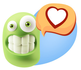 3d Rendering Smile Character Emoticon Expressing Love with a Hea