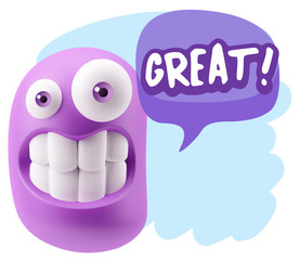 3d Illustration Laughing Character Emoji Expression saying Great
