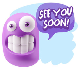 3d Rendering Smile Character Emoticon Expression saying See You