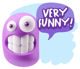 3d Rendering Smile Character Emoticon Expression saying Very Fun