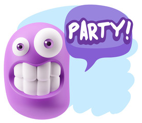 3d Rendering Smile Character Emoticon Expression saying Party wi