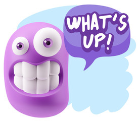 3d Rendering Smile Character Emoticon Expression saying What'S U