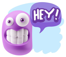 3d Illustration Laughing Character Emoji Expression saying Hey w