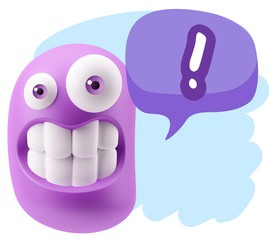 3d Rendering Smile Character Emoticon Expression saying ! with C