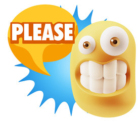 3d Illustration Laughing Character Emoji Expression saying Pleas