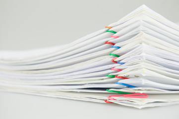 Pile overload document of report on white background