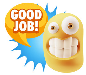 3d Rendering Smile Character Emoticon Expression saying Good Job