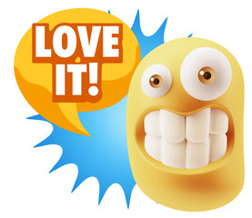 3d Rendering Smile Character Emoticon Expression saying I Love I