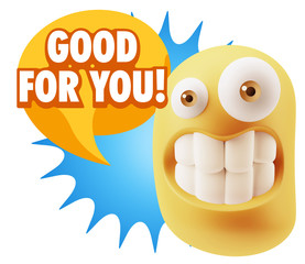 3d Rendering Smile Character Emoticon Expression saying Good For