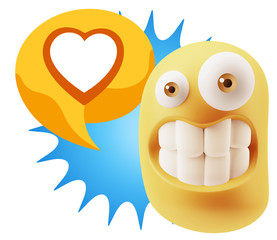 3d Rendering Smile Character Emoticon Expressing Love with a Hea