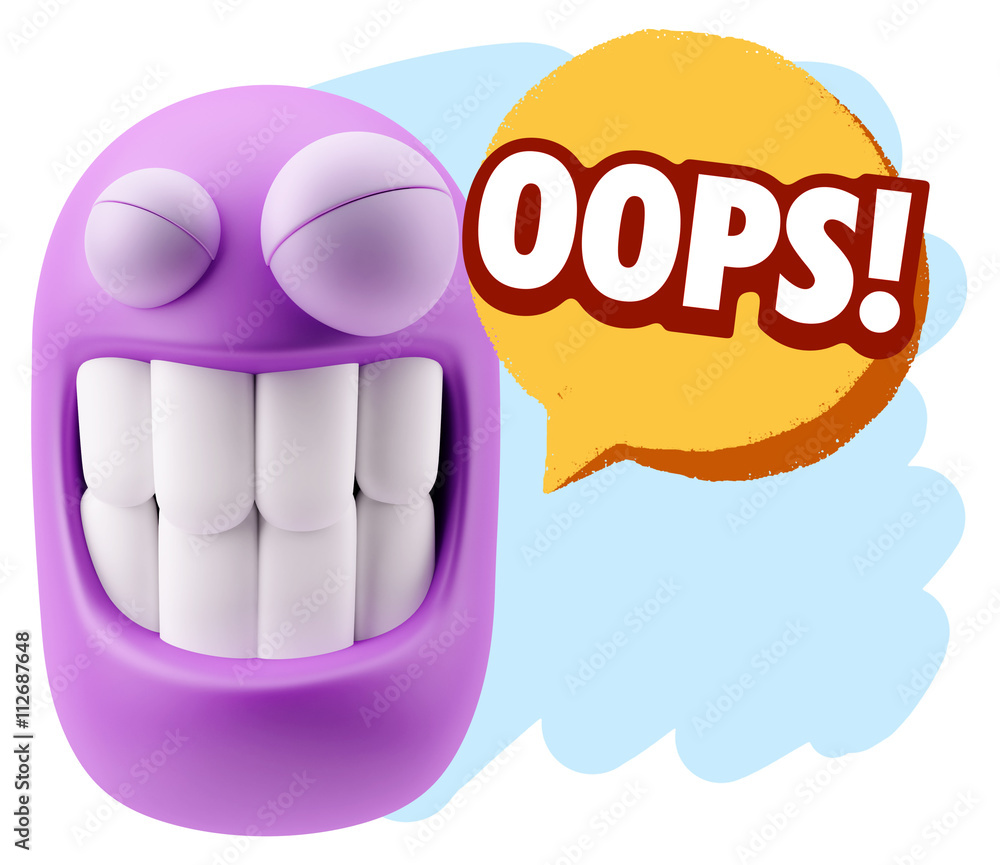 Fototapete 3d rendering smile character emoticon expression saying oops wit
