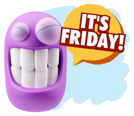 3d Rendering Smile Character Emoticon Expression saying It's Fri