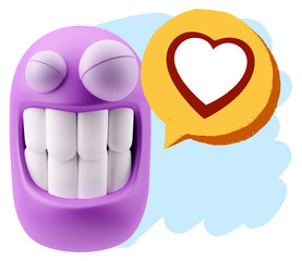 3d Rendering Smile Character Emoticon Expressing Love with a Hea
