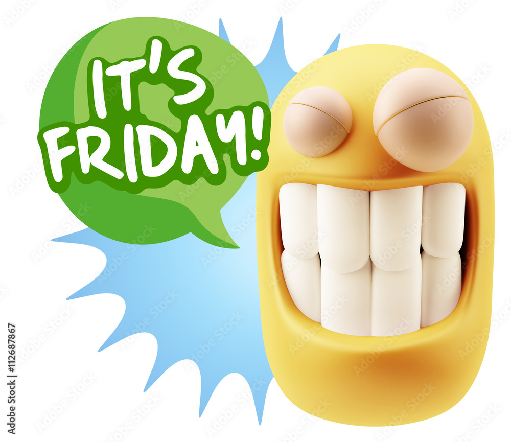 Aufkleber 3d rendering smile character emoticon expression saying it's fri