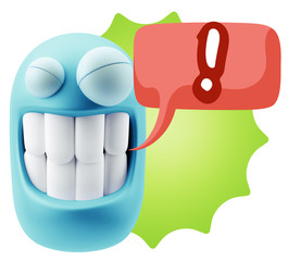 3d Rendering Smile Character Emoticon Expression saying ! with C