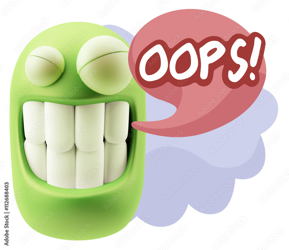 Fototapete 3d rendering smile character emoticon expression saying oops wit