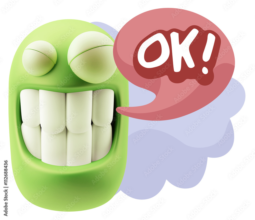 Fototapete 3d Rendering Smile Character Emoticon Expression saying Ok with