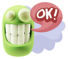 3d Rendering Smile Character Emoticon Expression saying Ok with