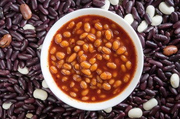 Tomato beans soup on variety dry beans different colours