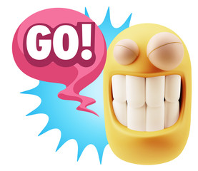 3d Rendering Smile Character Emoticon Expression saying Go with