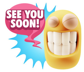 3d Rendering Smile Character Emoticon Expression saying See You
