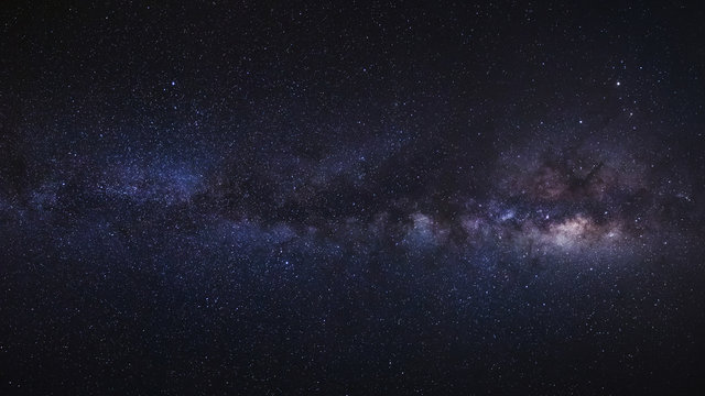 The Panorama milky way galaxy.Long exposure photograph.with grain