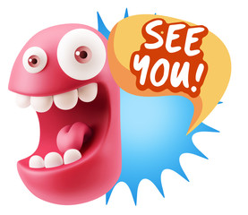 3d Rendering Smile Character Emoticon Expression saying See You
